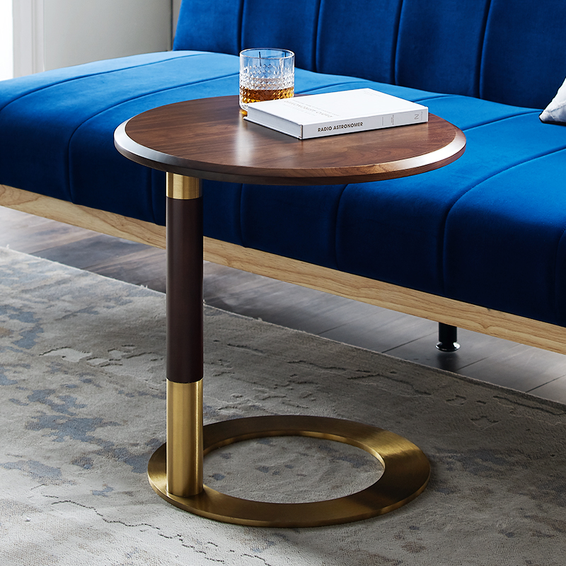 Olohuone Moderni pyöreä sivupöytä pähkinä Top ruostumaton teräs pohja puu sohvapöytä