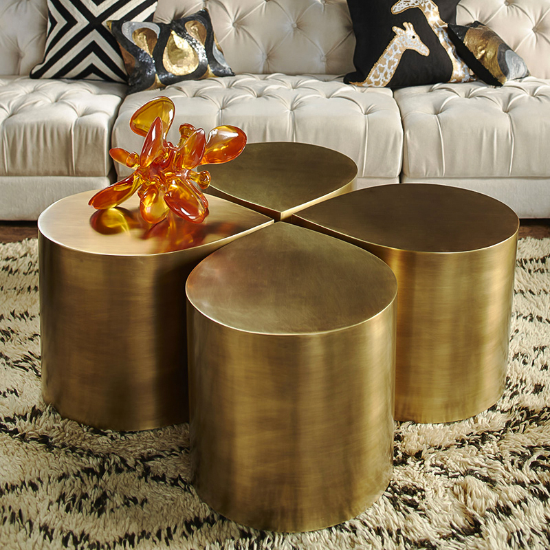 Petal Design Estheettinen ylellinen kahvipöytä Aseta 4 kultaa sivupöydät olohuoneessa Moderni