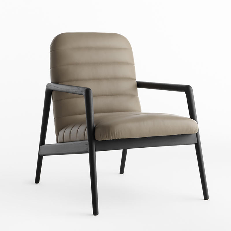 Italialainen minimalistinen design puutuoli Single sohva Nahkavarren tuolit olohuone