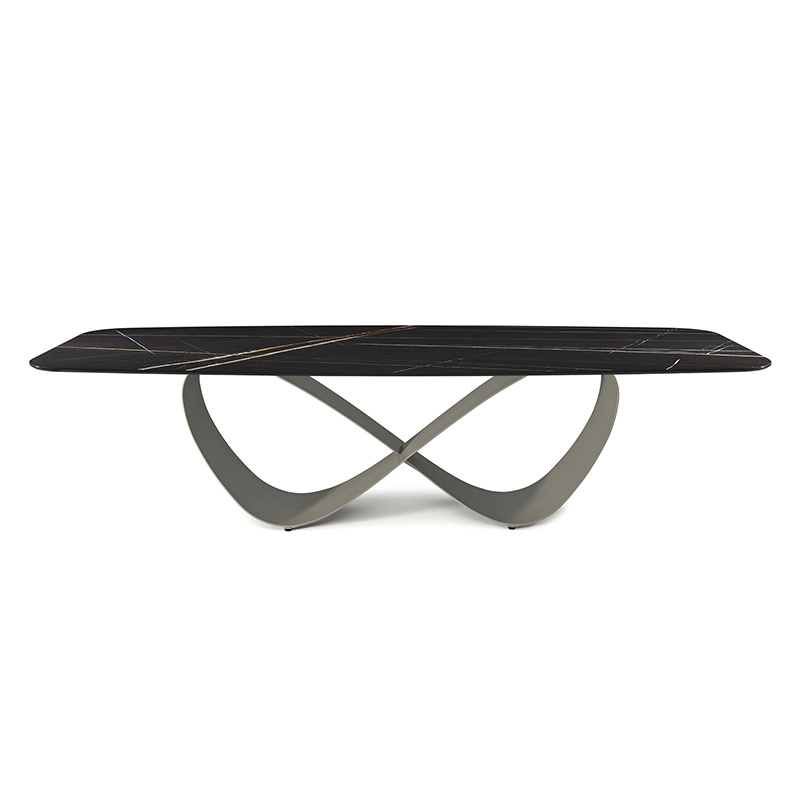 Italialainen huippuluokan räätälöity ruostumattomasta teräksestä valmistettu moderni pitkä ylellinen suorakaiteen muotoinen musta sintrattu kivi ruokapöytä 12 -paikkainen